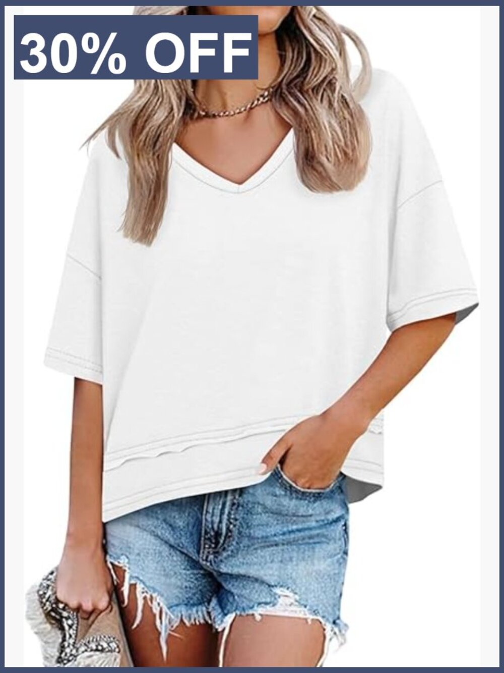 V Neck Short Sleeve T Shirt Loose Casual Flowy Summer Tee